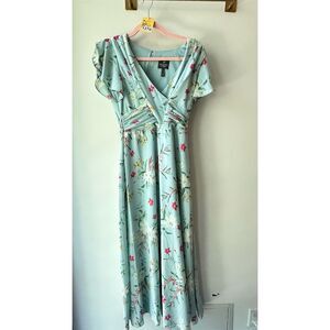 Adrianna Papell Women's Size 4 Green Floral Tie Back Knee Length Dress